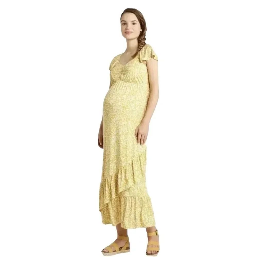 Ingrid & Isabel Yellow Maternity Floral Maxi Dress